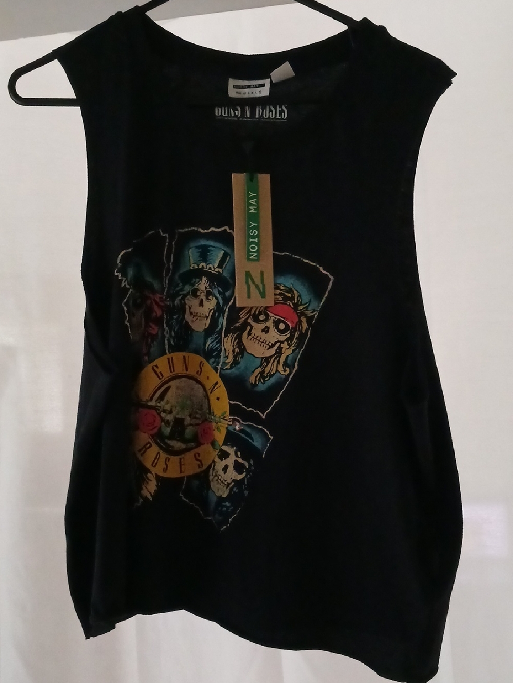 Noisy May Black Graphic Tank with Multicolor Skull Band Print